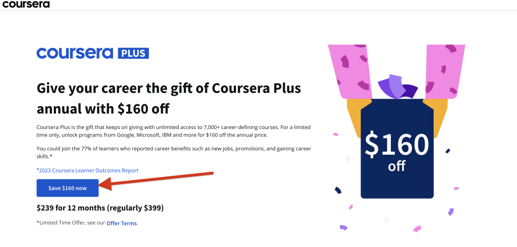 Coursera Black Friday page