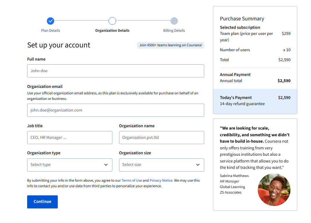 Enter Details About You And Your Organization