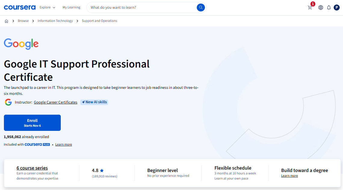 Google IT Support Professional Certificate