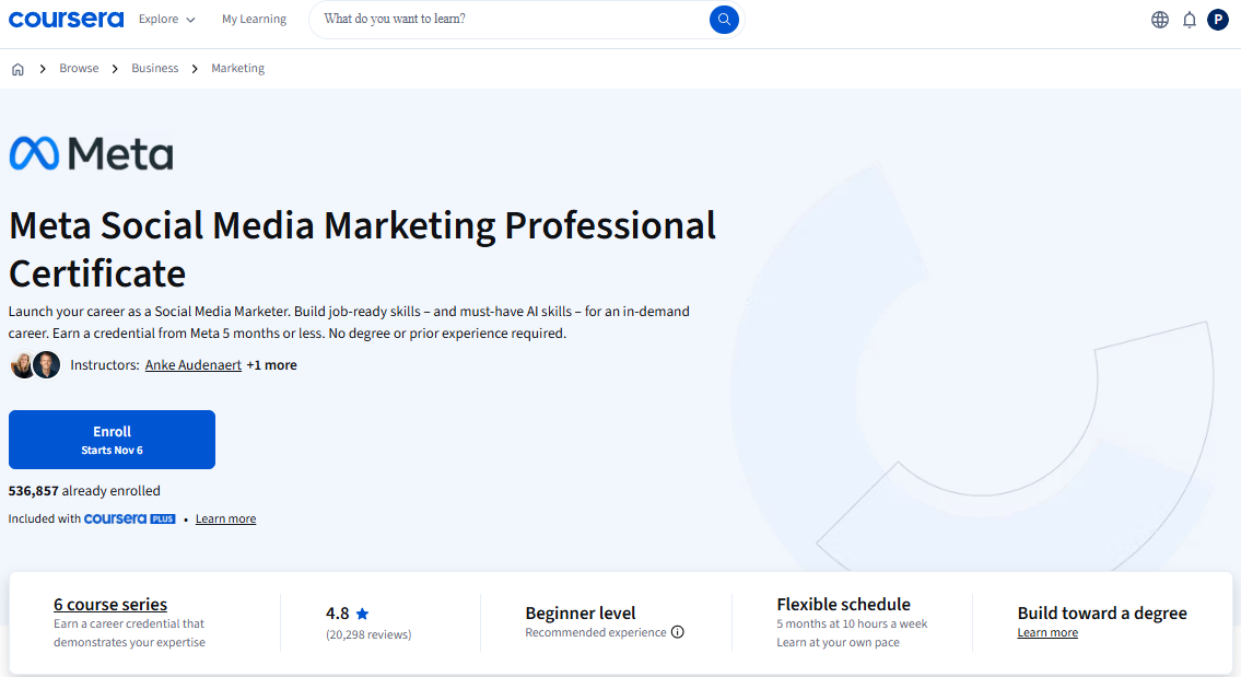 Meta Social Media Marketing Professional Certificate