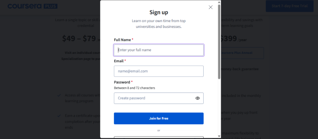 Sign in to your existing Coursera account